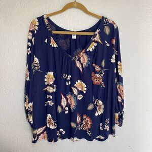 Old Navy Tops Women XXL Set of 2 Knit Floral Brown Bundle Flowy Stretch Boho